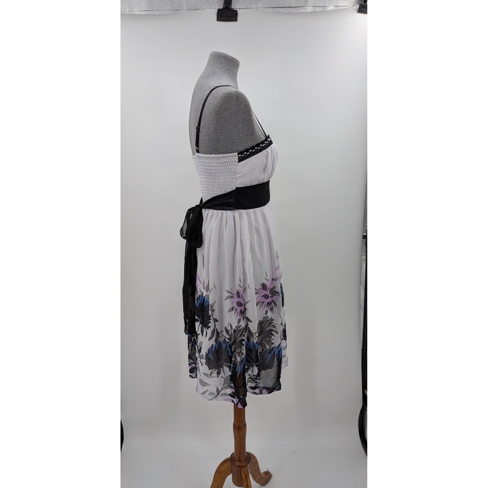 Boho Whimsigoth Fairycore White Black Floral Sleeveless Floral 8 Midi Dress - Picture 7 of 12